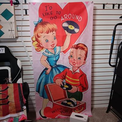 NYLON VALENTINE FLAG/BANNER AND A LEATHER LIKE KLEENEX BOX