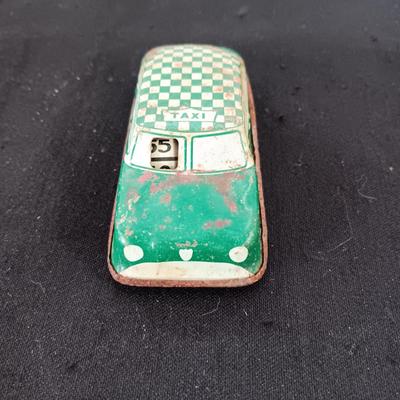 TIN WIND UP TOY BOAT AND TIN TAXI