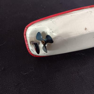 TIN WIND UP TOY BOAT AND TIN TAXI
