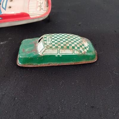 TIN WIND UP TOY BOAT AND TIN TAXI