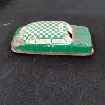 TIN WIND UP TOY BOAT AND TIN TAXI