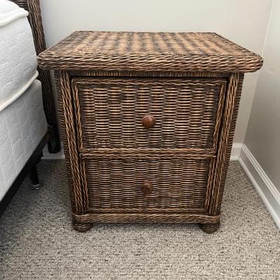Wicker Queen Headboard with Bed Frame & Matching Nightstand (GB-MG)