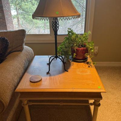 Square white oak coffee table and end table