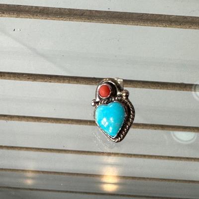 STERLING SILVER AND TURQUOISE PIERCED EARRINGS