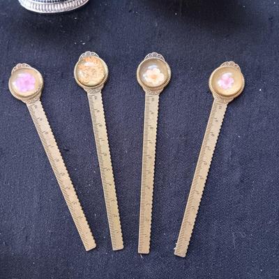 2 TABLE LIGHTERS, LETTER OPENERS AND FOLDING BRASS MAGNIFYING GLASS