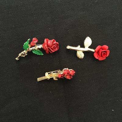 Vintage set of 3 rose brooches