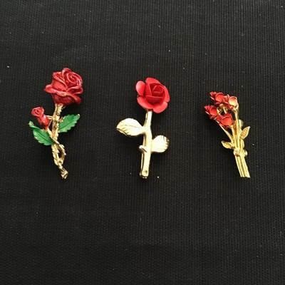 Vintage set of 3 rose brooches