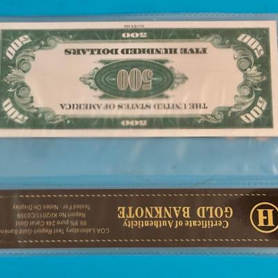 Cert. of Authenticity Gold Banknote