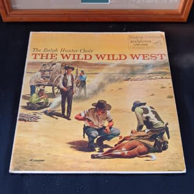SIGNED 'MILLETTE" DUCKS UNLIMITED STAMP AND FRAMED PICTURE PLUS A VINYL ALBUM
