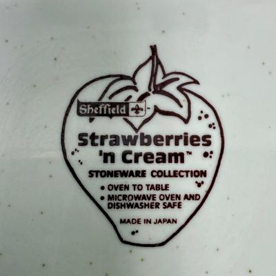 Pair of Vintage Sheffield Strawberries N Cream Souffle Baking Dishes Ramekins Japan