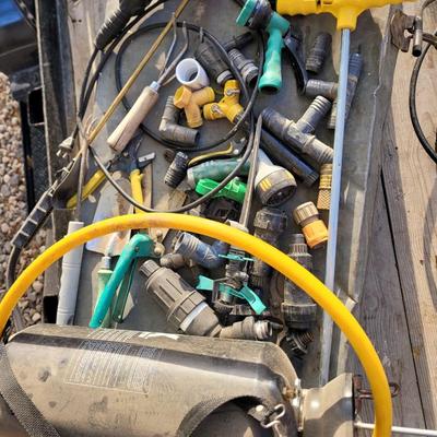 Lot of garden items and treble light