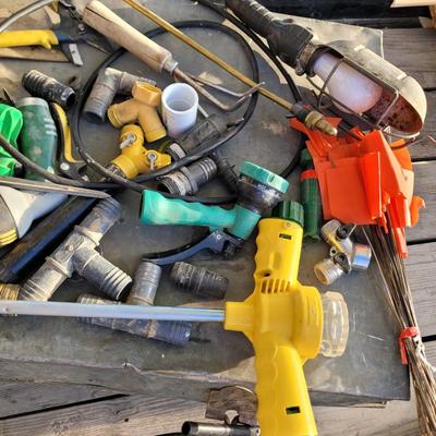 Lot of garden items and treble light