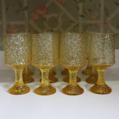 Vintage Mid Century Brutalist Yellow Crinkle Glass/Crystal