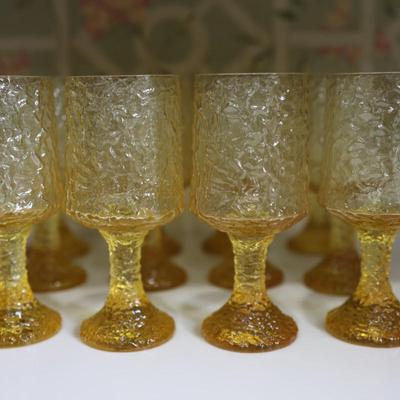 Vintage Mid Century Brutalist Yellow Crinkle Glass/Crystal