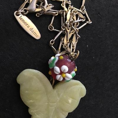 Lenora Dame Vintage Collectible Art Glass Lemon Jade Necklace