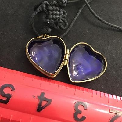 Chinese Vintage Heart Locket Box Cloisonné on Silk Cord