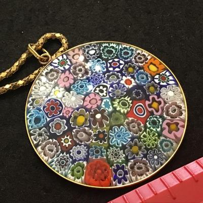 Gold Plated Venetian Millefiori Art Glass Pendant