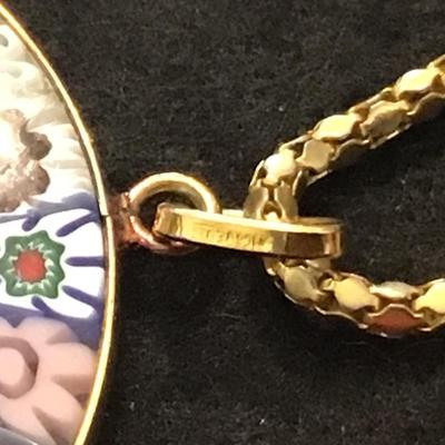 Gold Plated Venetian Millefiori Art Glass Pendant