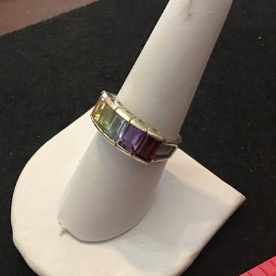 Multiple Gem Sterling Silver Matked Art Deco Style