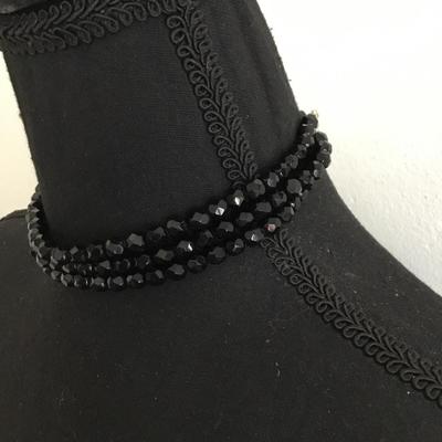 Vintage black faceted, three strand choker necklace