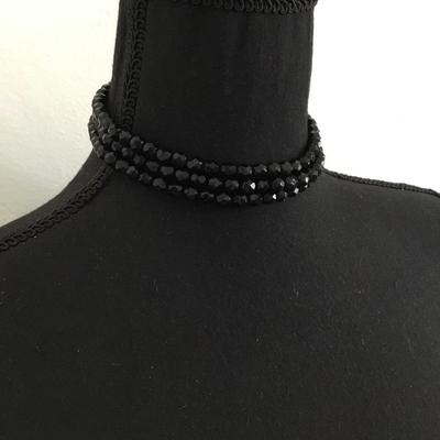 Vintage black faceted, three strand choker necklace