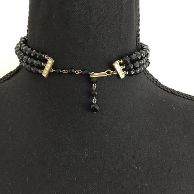Vintage black faceted, three strand choker necklace