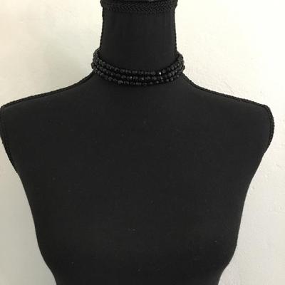 Vintage black faceted, three strand choker necklace