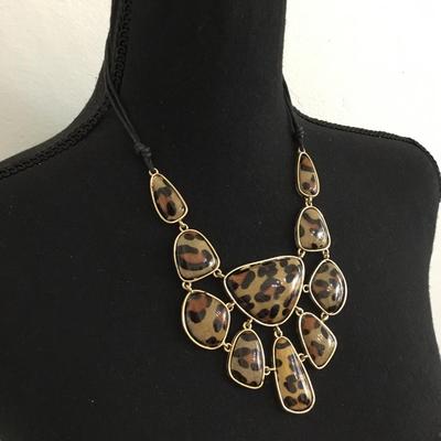 Animal, print statement, necklace, and black corded
