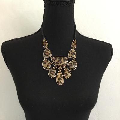 Animal, print statement, necklace, and black corded