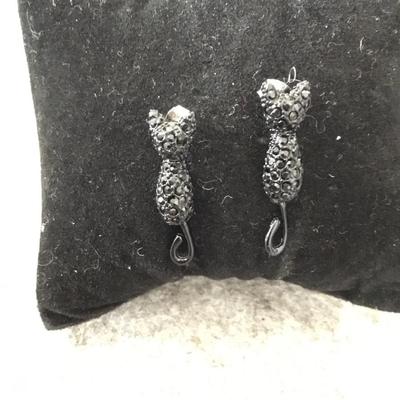 Super cute, black rhinestone cat articulating tails stud earrings