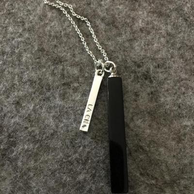 Silver toned LA CN rhinestone Black agate dainty necklace