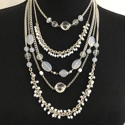 Beautiful, silver toned, multilayered statement, necklace