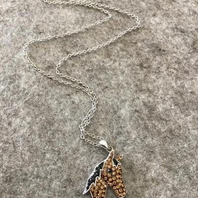 Super cute, silver toned, rhinestone horse fashion, necklace