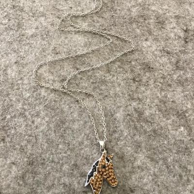 Super cute, silver toned, rhinestone horse fashion, necklace