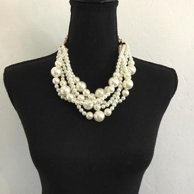 Vintage, faux pearl multi layer, beaded statement, necklace