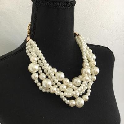 Vintage, faux pearl multi layer, beaded statement, necklace