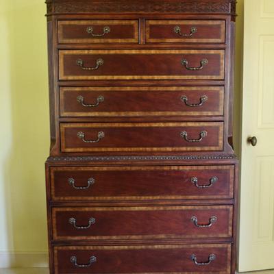 Traditional Banded Mahogany Highboy Chest on Chest