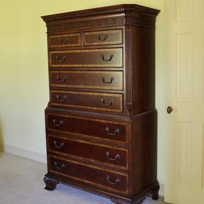 Traditional Banded Mahogany Highboy Chest on Chest