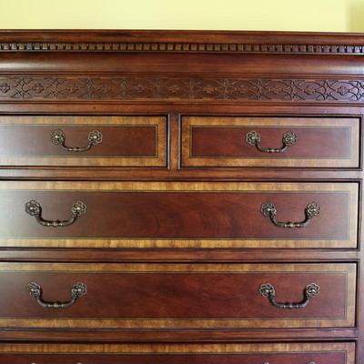 Traditional Banded Mahogany Highboy Chest on Chest