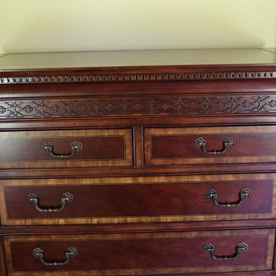 Traditional Banded Mahogany Highboy Chest on Chest