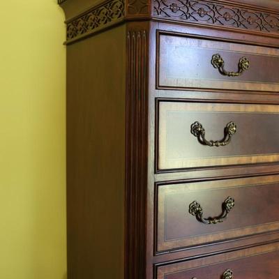 Traditional Banded Mahogany Highboy Chest on Chest