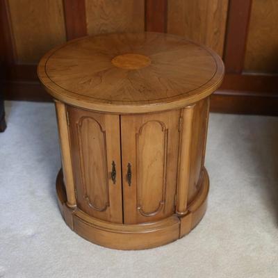 Wood Round Accent Table with Doors