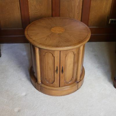 Wood Round Accent Table with Doors