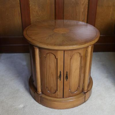 Wood Round Accent Table with Doors