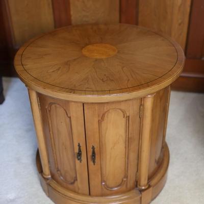 Wood Round Accent Table with Doors
