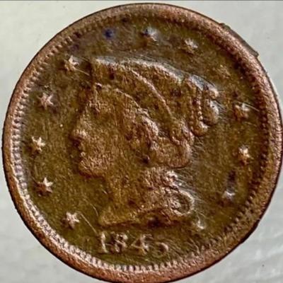 1845 Large Cent United States Braided Hair Mintage: 3,894,000
