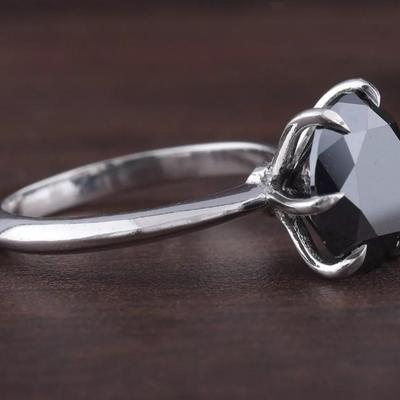 2 .00 Ct Natural Round Cut Black Diamond Solitaire Silver Ring with Insurance Appraisal Value