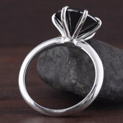 2 .00 Ct Natural Round Cut Black Diamond Solitaire Silver Ring with Insurance Appraisal Value