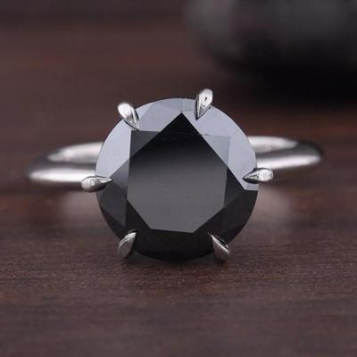 2 .00 Ct Natural Round Cut Black Diamond Solitaire Silver Ring with Insurance Appraisal Value