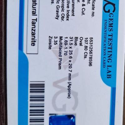 Certified Natural Tanzanite 107.80 cts